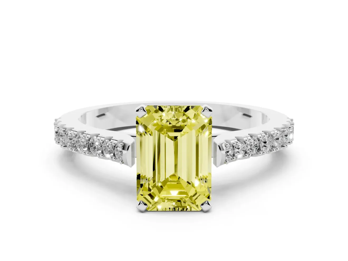 Emerald Cut Pavé Engagement Ring Setting for a Fancy Yellow Lab-Grown Diamond | Sterling Silver - Design NV-24454