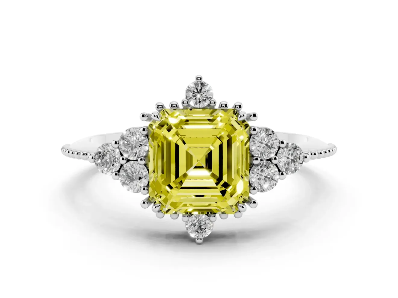 Asscher Cut Cluster Engagement Ring Setting for a Fancy Yellow Lab-Grown Diamond | White Gold