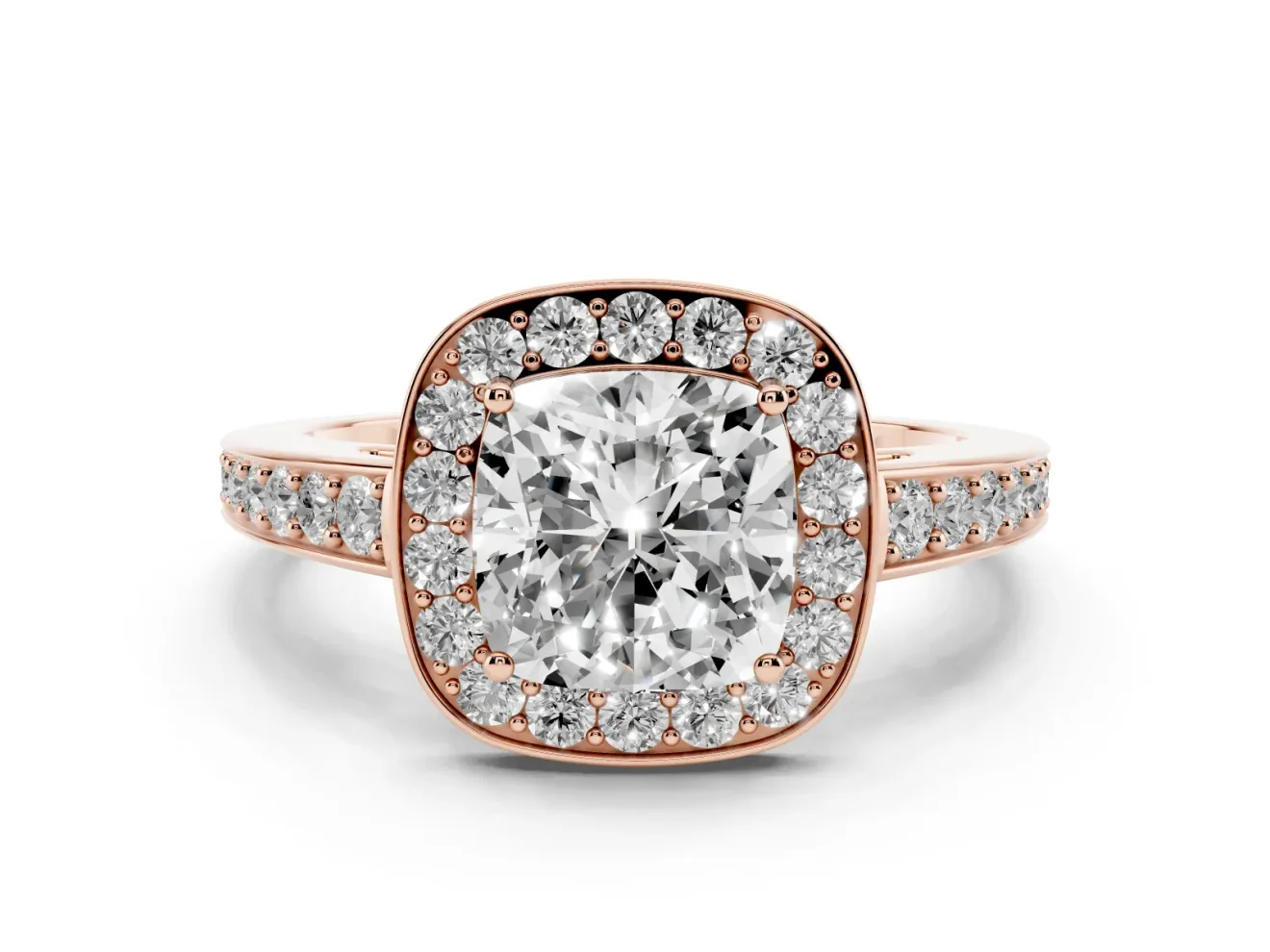 Cushion Cut Framed Halo Engagement Ring Setting | Graduated Pavé Band | Rose Gold
