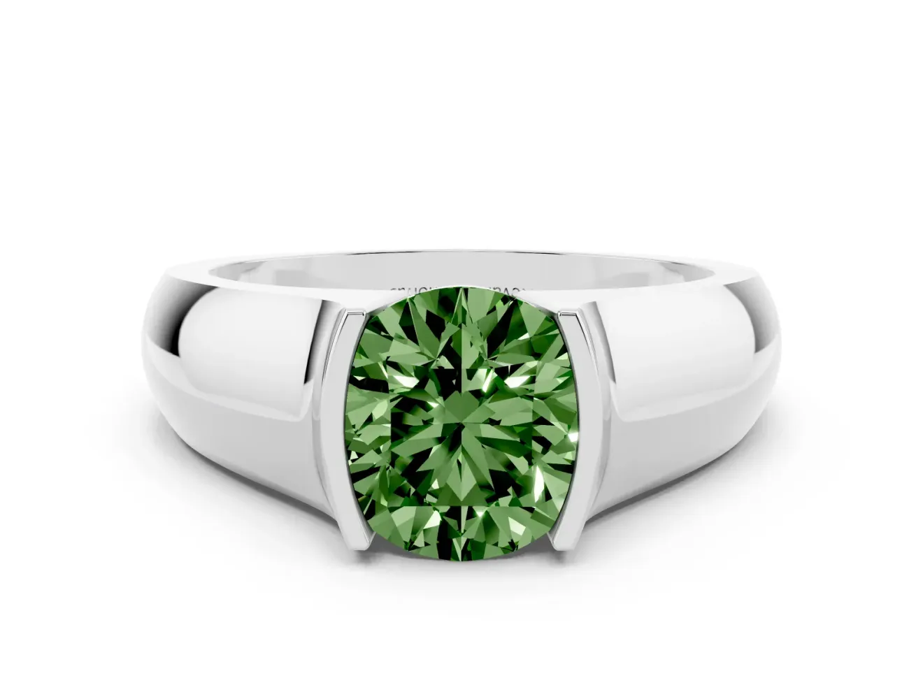 Round Half Bezel Engagement Ring Setting for a Fancy Green Lab-Grown Diamond | Wide Band | Platinum