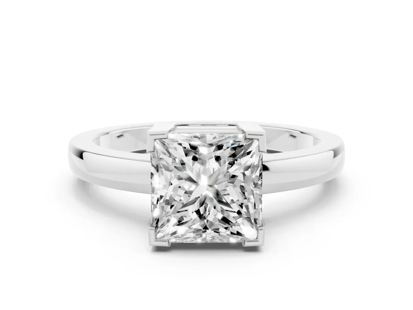 Princess Cut Solitaire Engagement Ring Setting | Flat Tab Prongs | White Gold