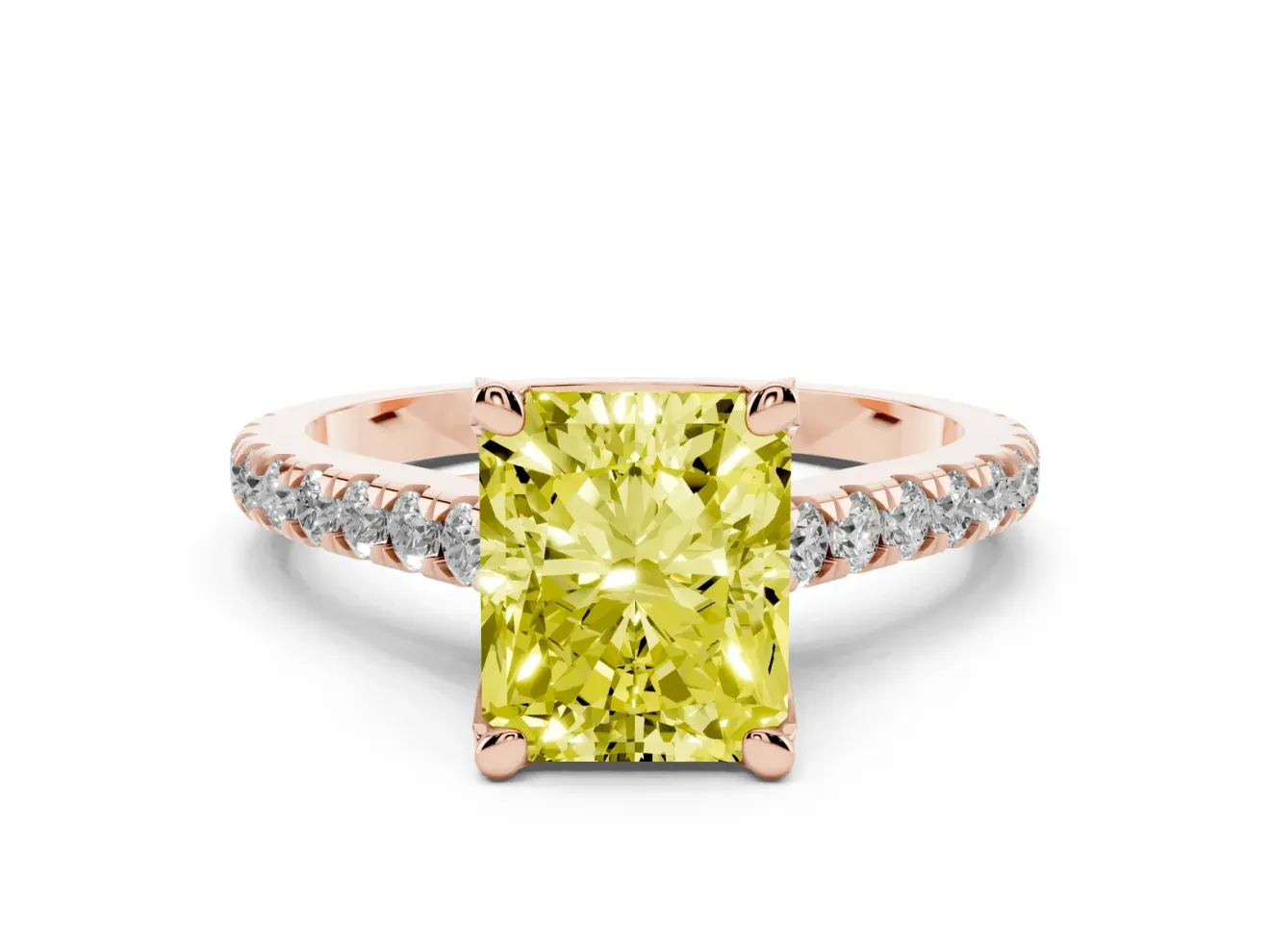 Radiant Cut Hidden Halo Pave Engagement Ring Setting for a Fancy Yellow Lab-Grown Diamond | Claw Prongs | Rose Gold