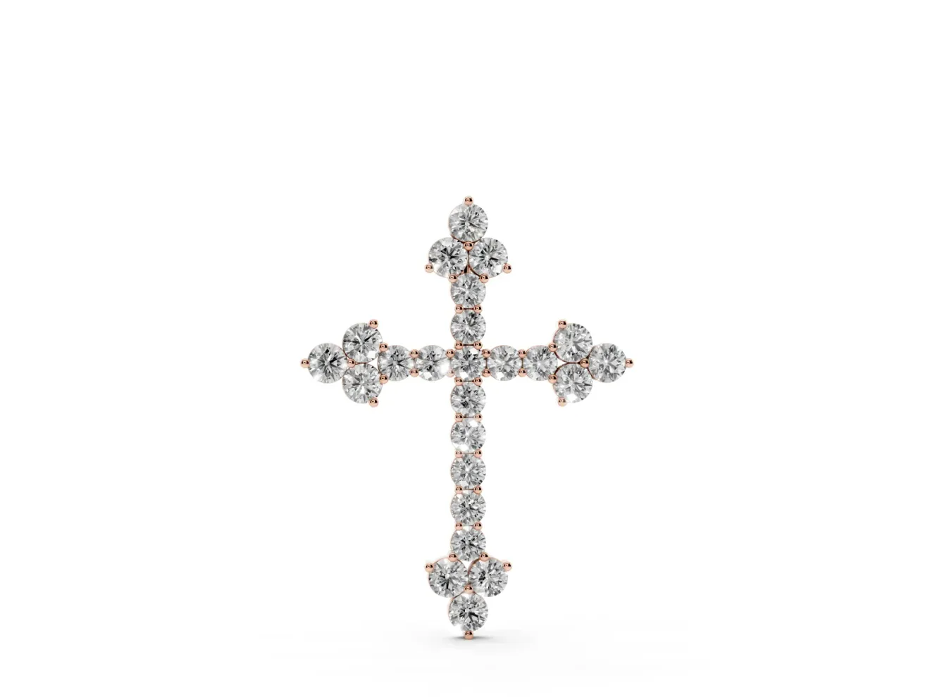 Round Lab-Grown Diamond Cross Pendant Necklace | Trefoil Tips | Rose Gold