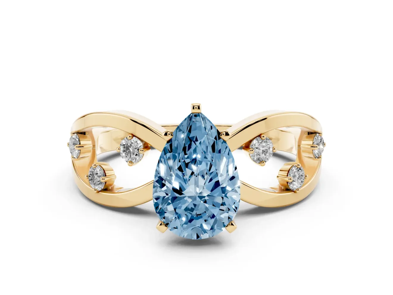Pear-Shaped Loop Engagement Ring Setting for a Fancy Blue Lab-Grown Diamond | Yellow Gold