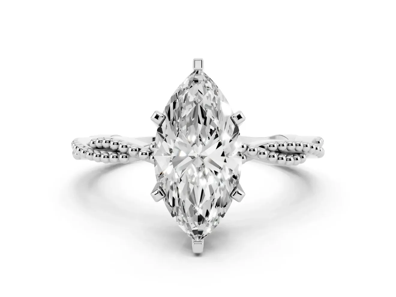 Marquise Twisted Solitaire Engagement Ring Setting | Beaded Twist Band | Sterling Silver
