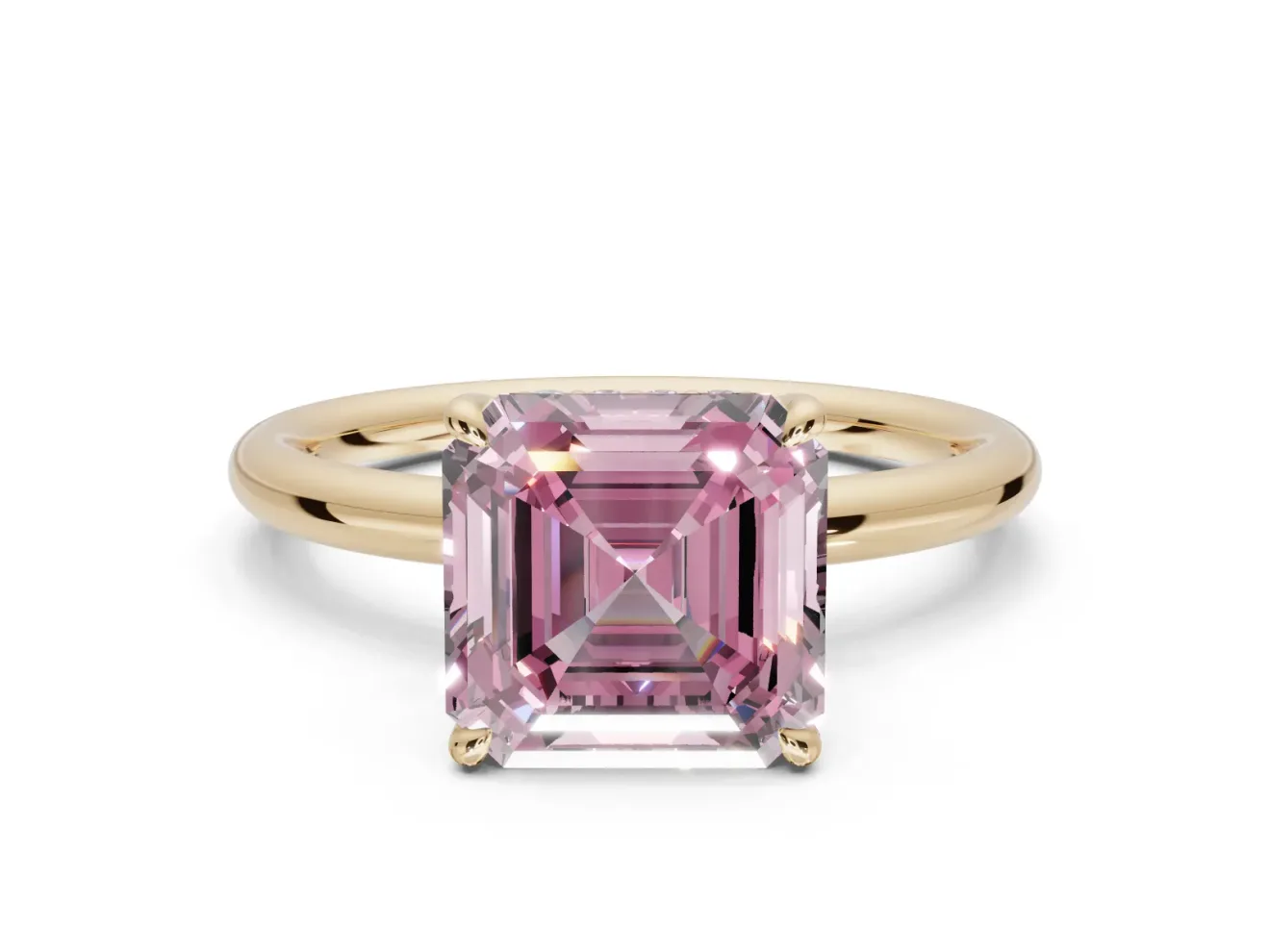 Asscher Cut Hidden Halo Ring Setting for a Fancy Pink Lab-Grown Diamond | Yellow Gold
