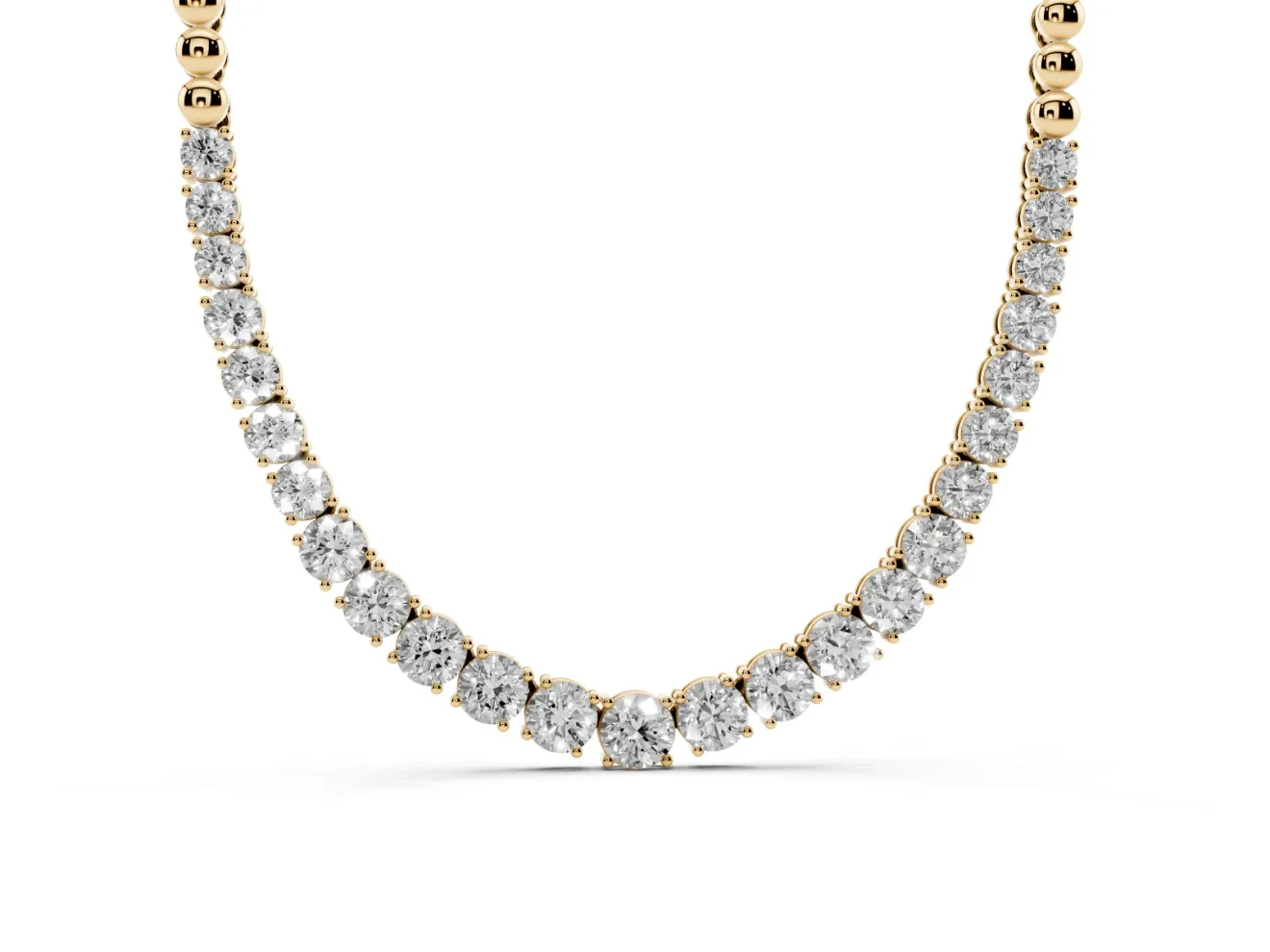 Round Lab-Grown Diamond Graduated Tennis Necklace | Bead Chain Back | Yellow Gold