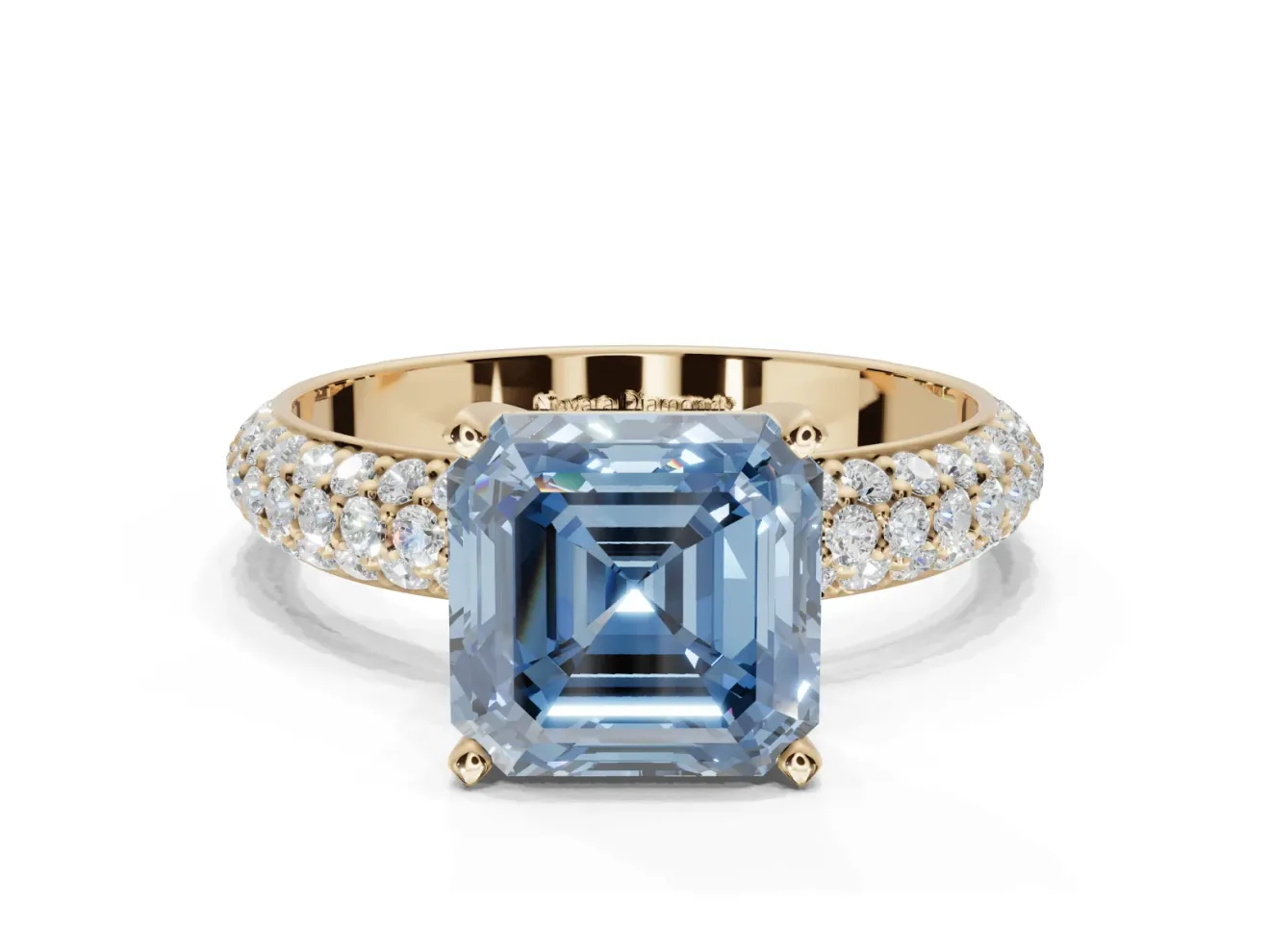 Asscher Cut Domed Pavé Engagement Ring Setting for a Fancy Blue Lab-Grown Diamond | Yellow Gold