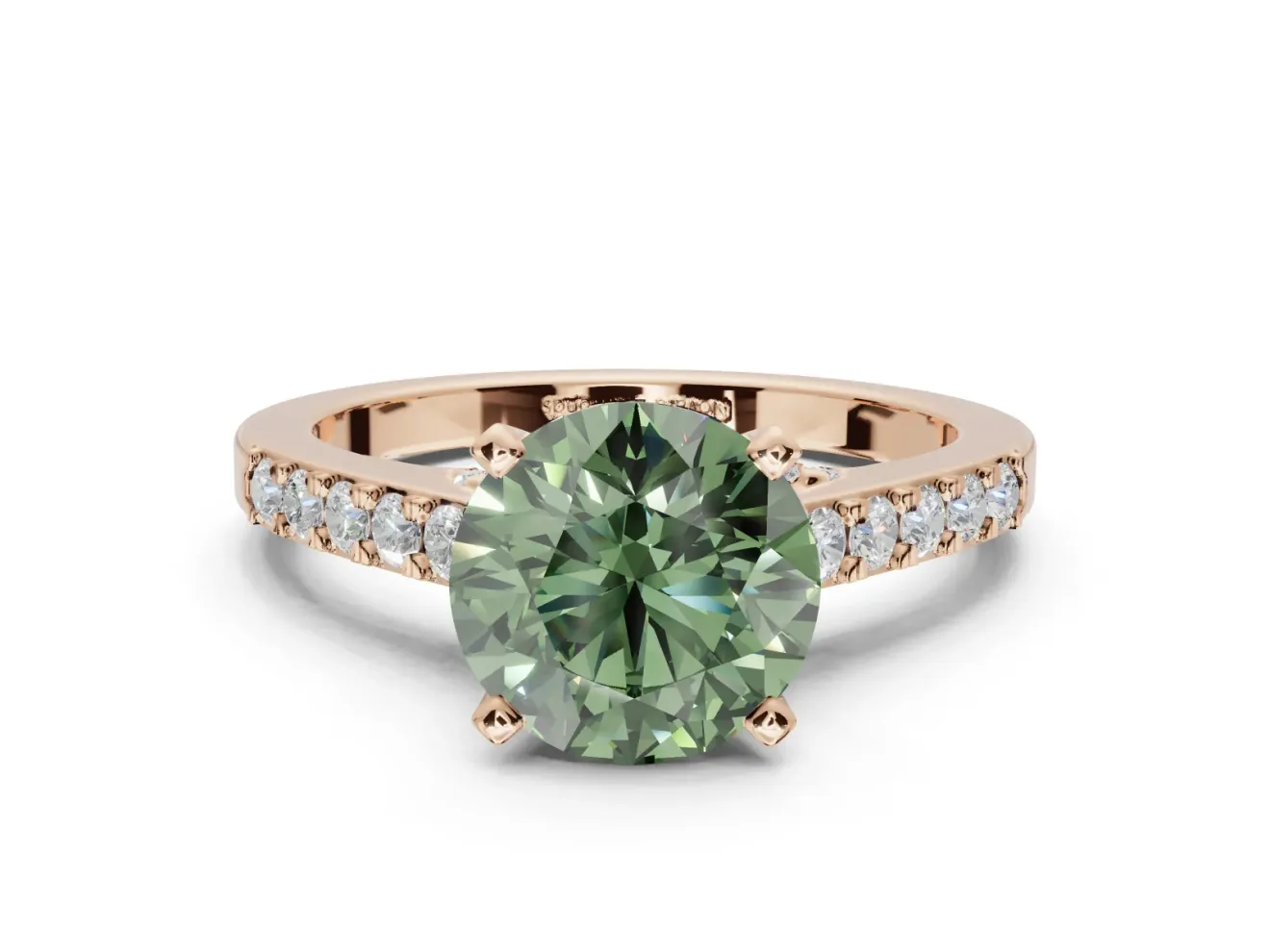 Round Pavé Solitaire Engagement Ring Setting for a Fancy Green Lab-Grown Diamond | Crossover Gallery | Rose Gold