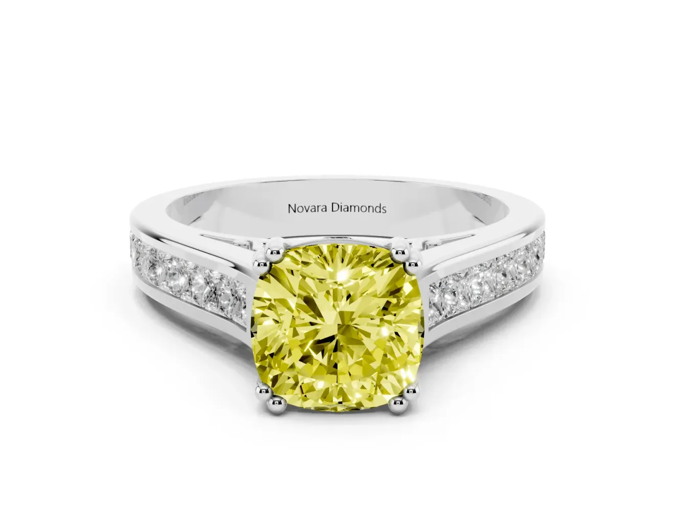 Cushion Cut Channel Engagement Ring Setting for a Fancy Yellow Lab-Grown Diamond | White Gold - Design NV-24671