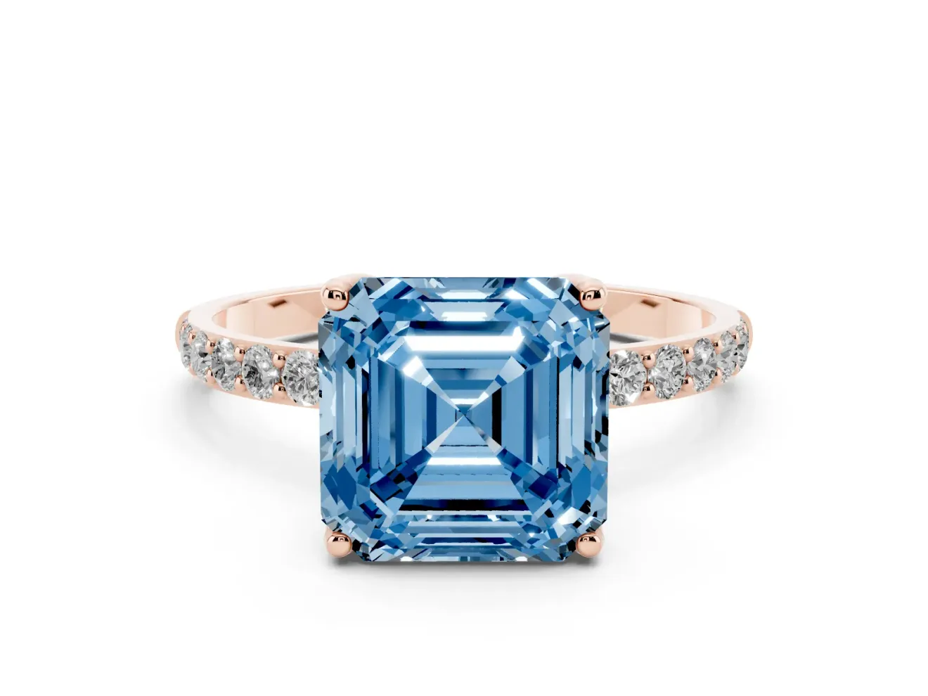 Asscher Cut Pave Engagement Ring Setting for a Fancy Blue Lab-Grown Diamond | Slim Band | Rose Gold