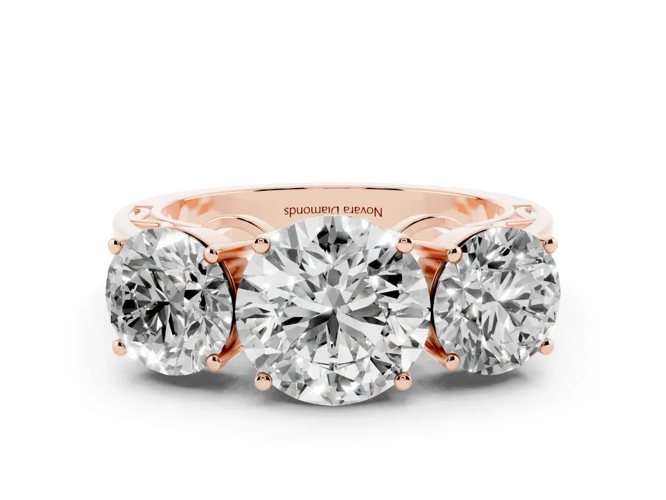 Round Three Stone Engagement Ring Setting | Beaded Shoulders | Rose Gold