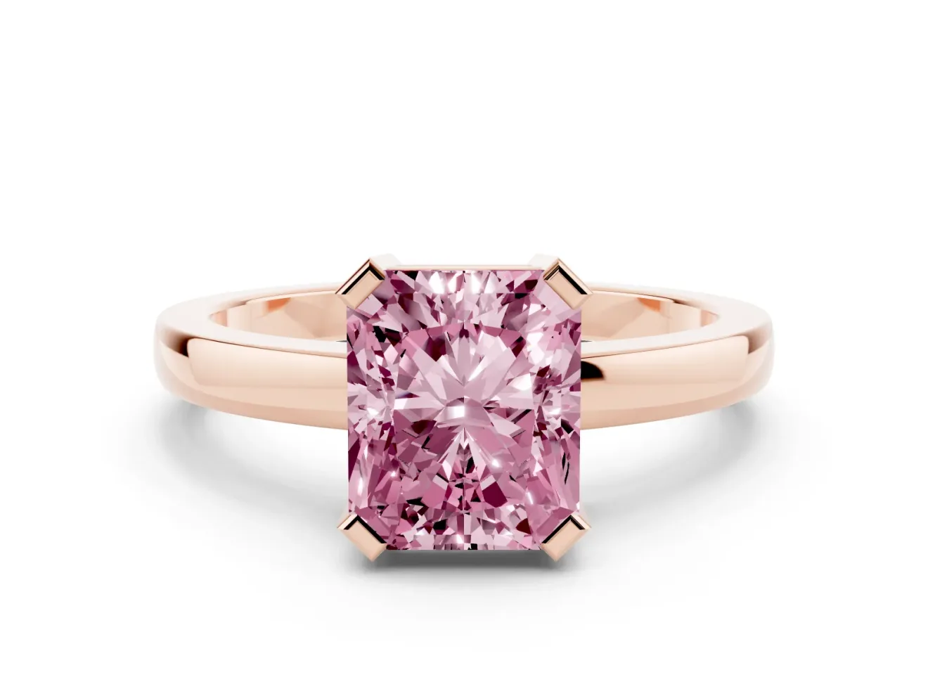 Radiant Cut Solitaire Engagement Ring Setting for a Fancy Pink Lab-Grown Diamond | Flat Tab Prongs | Rose Gold