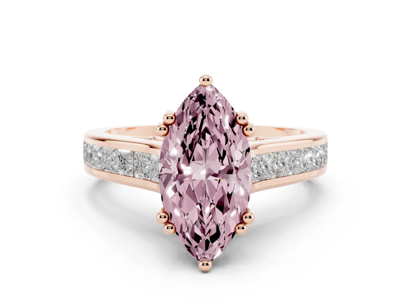 Marquise Channel Set Solitaire Engagement Ring Setting for a Fancy Pink Lab-Grown Diamond | Princess Channel | Rose Gold