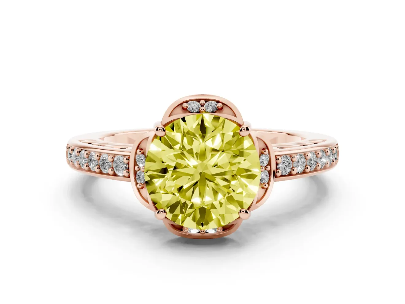 Round Floral Pavé Engagement Ring Setting for a Fancy Yellow Lab-Grown Diamond | Rose Gold