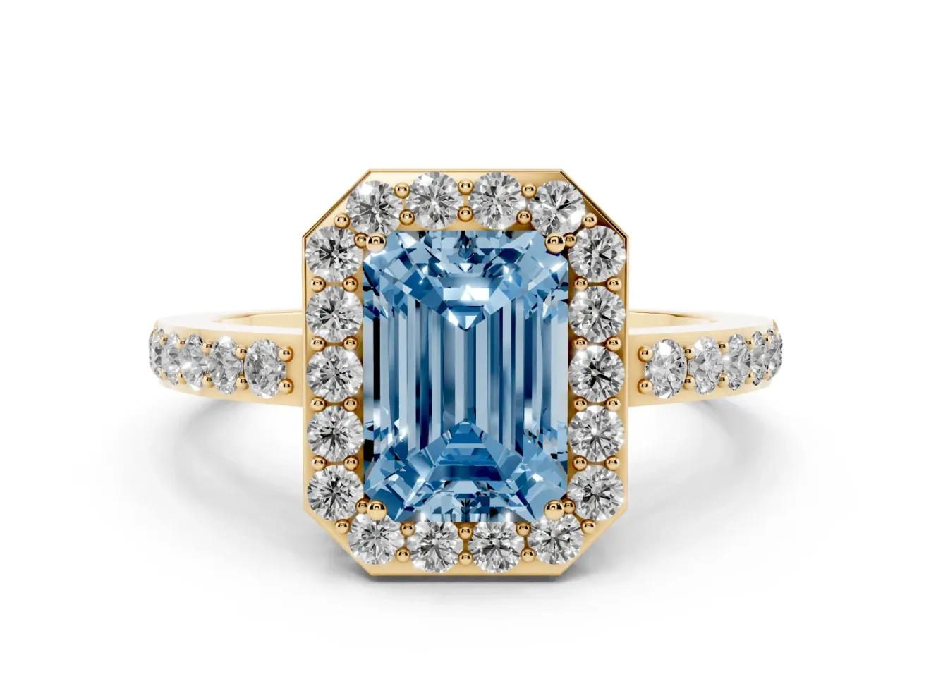 Emerald Cut Halo Engagement Ring Setting for a Fancy Blue Lab-Grown Diamond | Yellow Gold - Design NV-24751