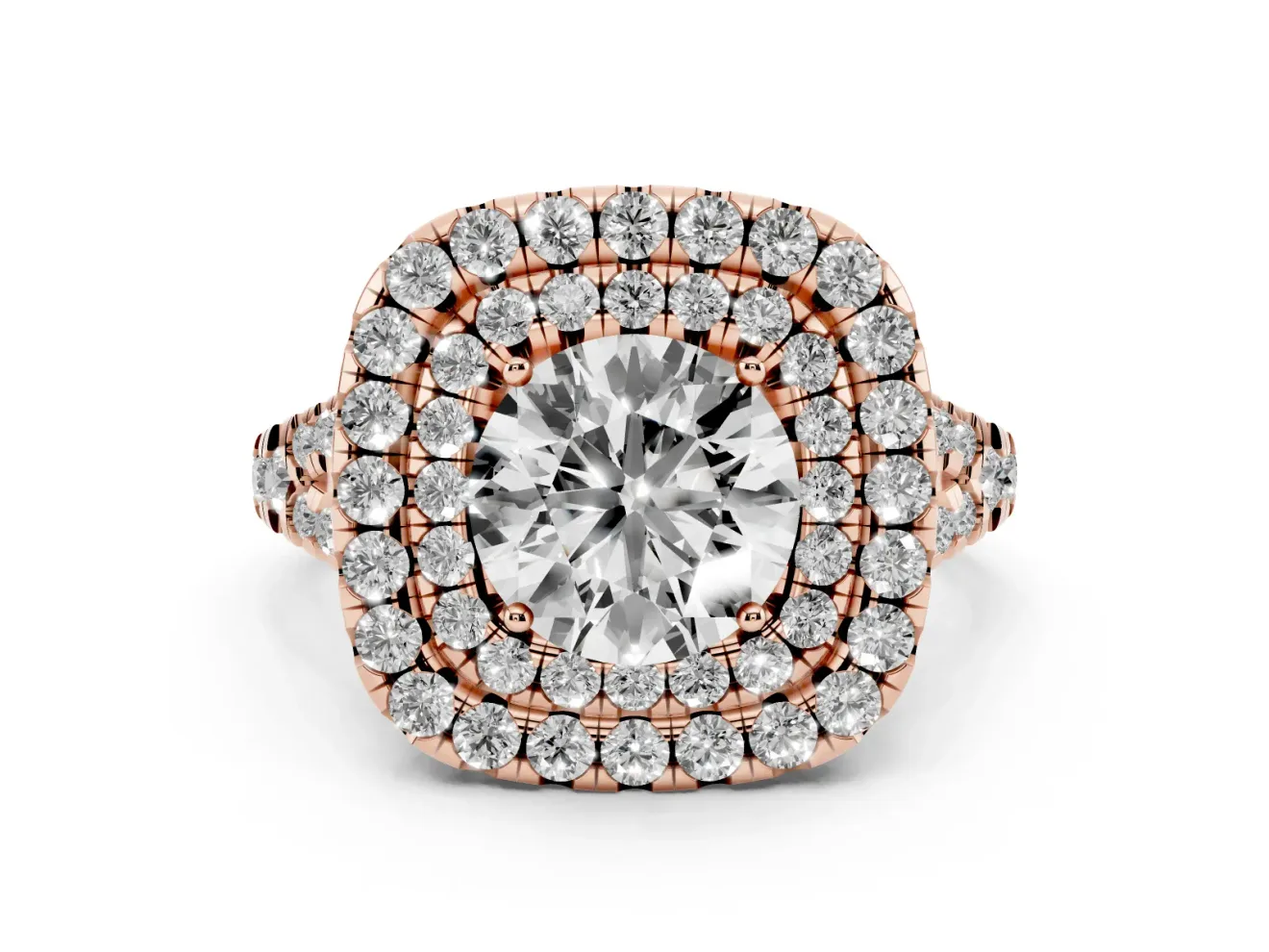 Round Halo Split Shank Engagement Ring Setting | Rose Gold