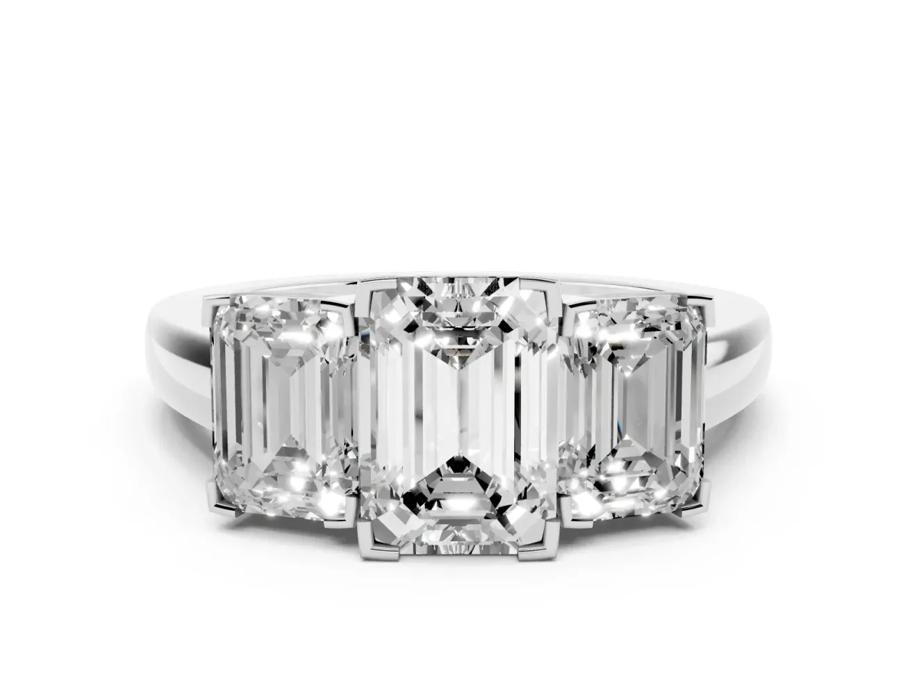 Emerald Cut Three Stone Engagement Ring Setting | Large Side Stones | White Gold