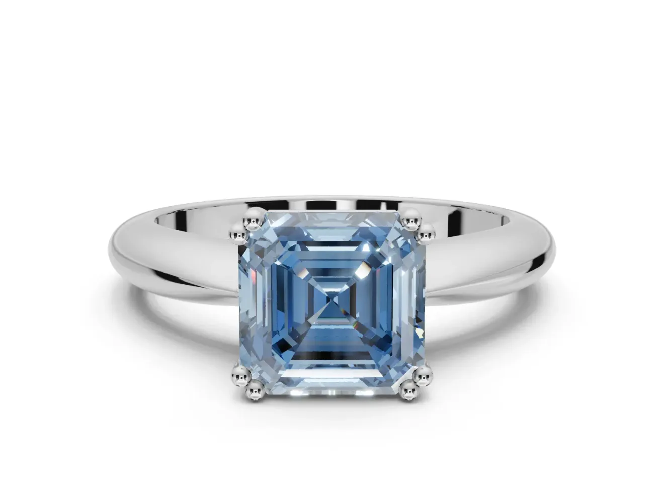 Princess Cut Tapered Solitaire Engagement Ring Setting for a Fancy Blue Lab-Grown Diamond | Sterling Silver