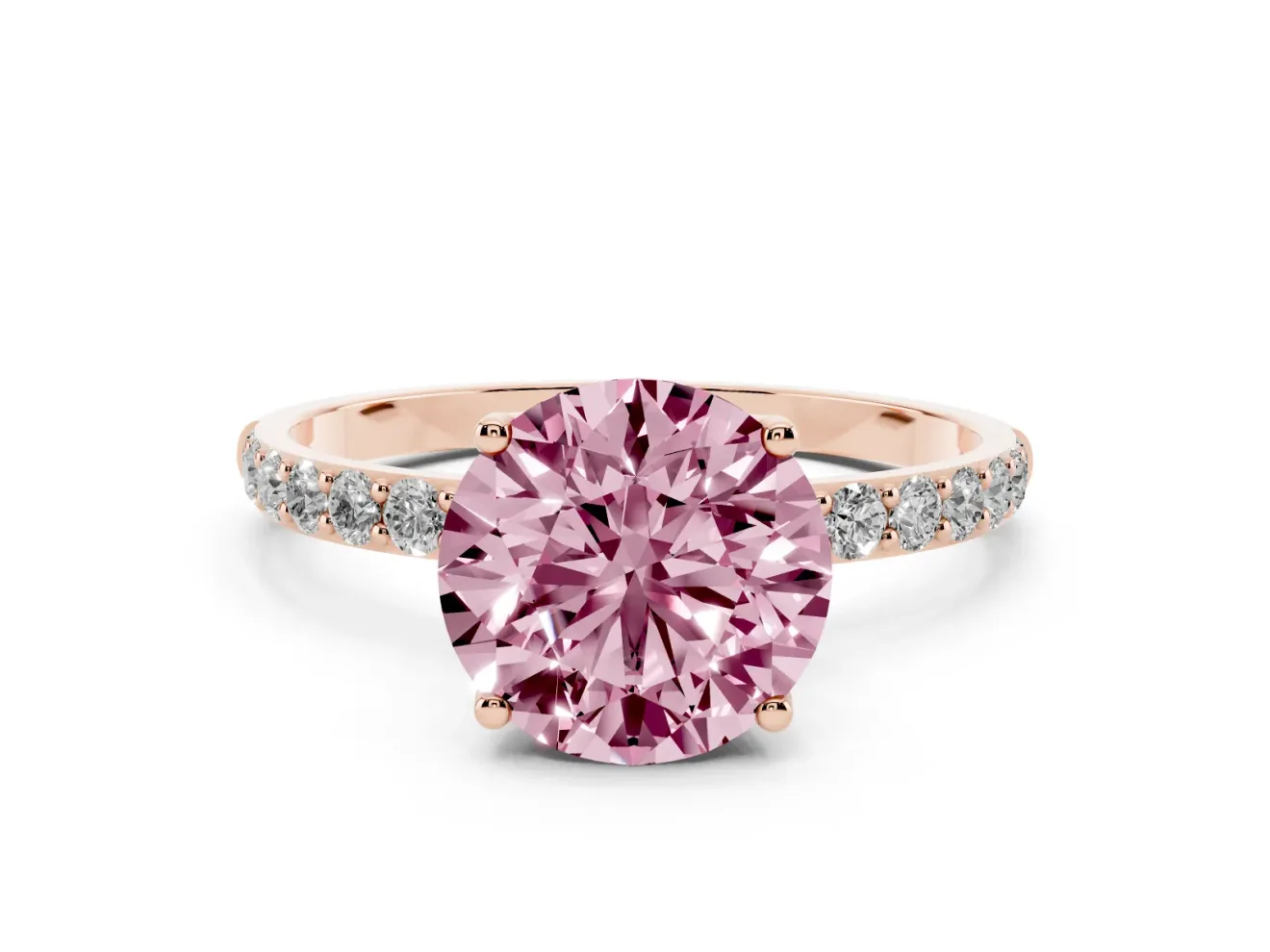 Round Pave Engagement Ring Setting for a Fancy Pink Lab-Grown Diamond | Slim Band | Rose Gold