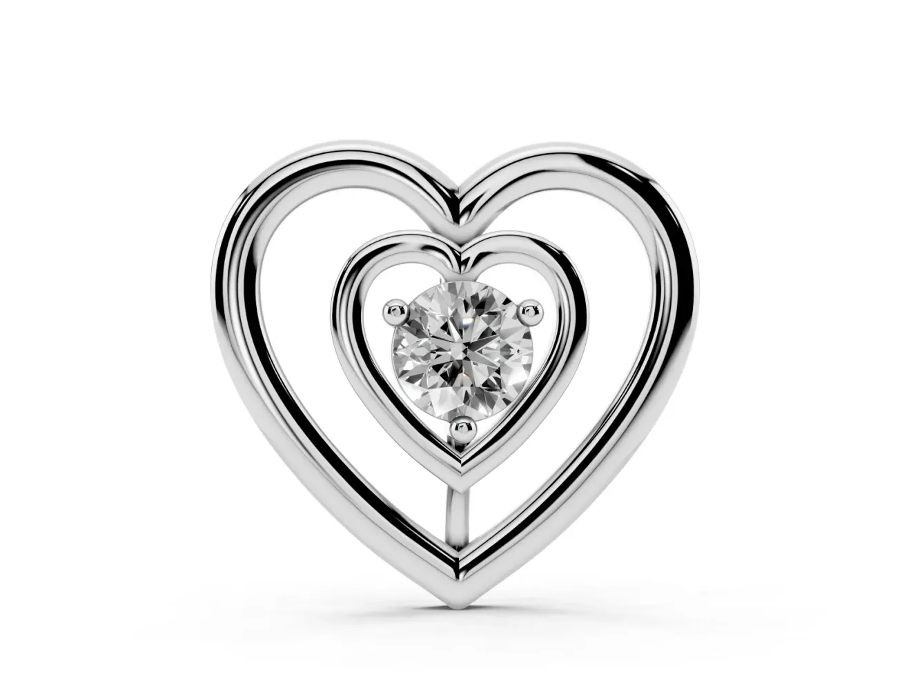 Round Lab-Grown Diamond Double Heart Pendant Necklace | Open Heart Frame | White Gold