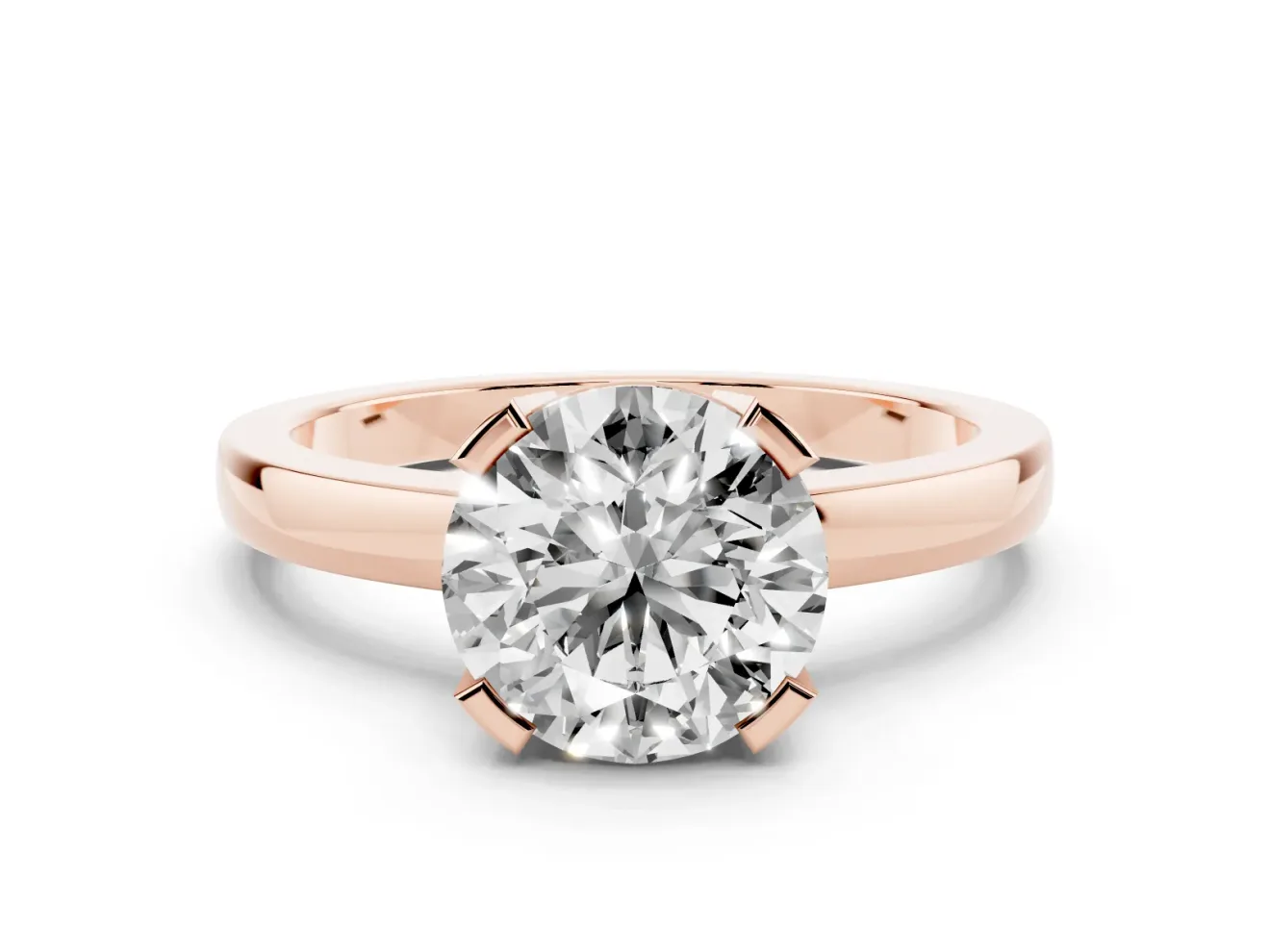 Round Cut Diamond Solitaire Ring Set in Rose gold with Prong Head and Smooth Polished Band