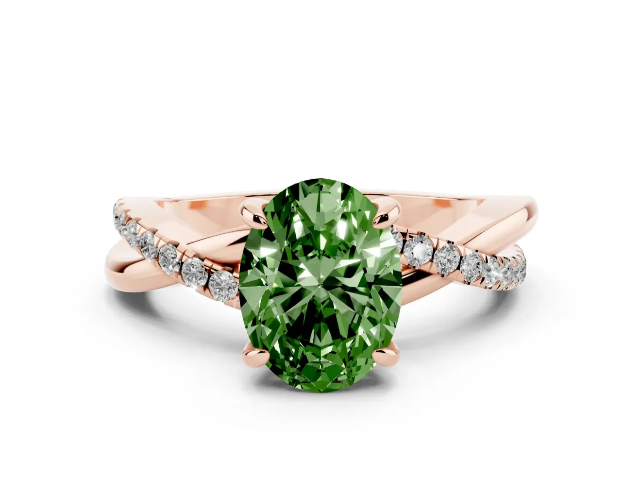Oval Twist Engagement Ring Setting for a Fancy Green Lab-Grown Diamond | Crossover Band | Rose Gold