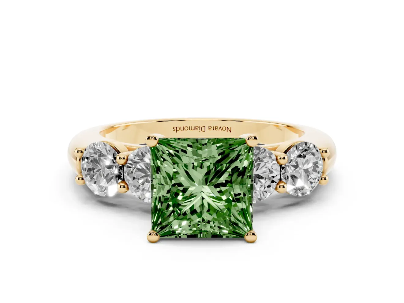 Princess Cut Five Stone Engagement Ring Setting for a Fancy Green Lab-Grown Diamond | Plain Band | Yellow Gold