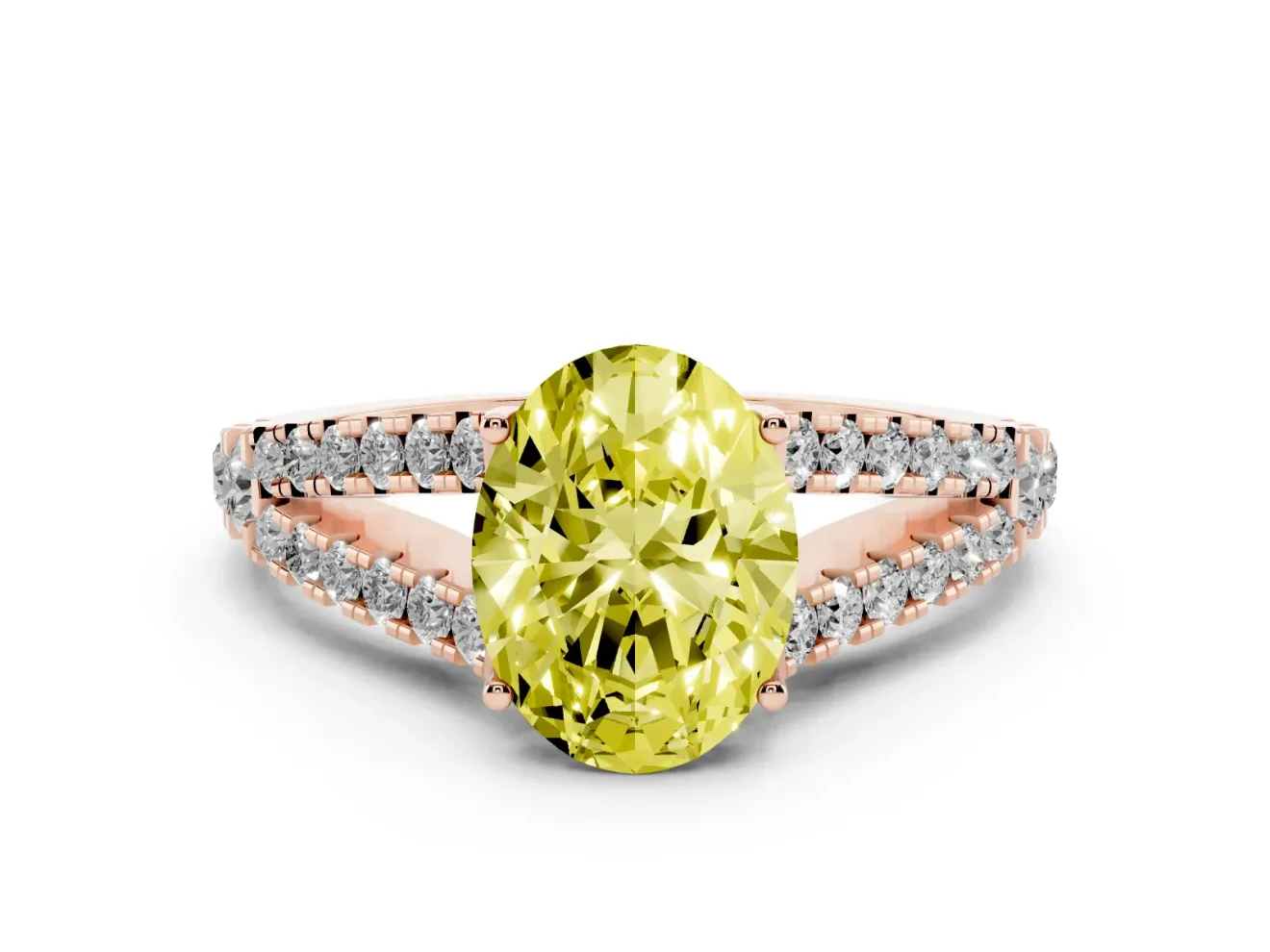 Oval Graduated Split Shank Engagement Ring Setting for a Fancy Yellow Lab-Grown Diamond | Rose Gold