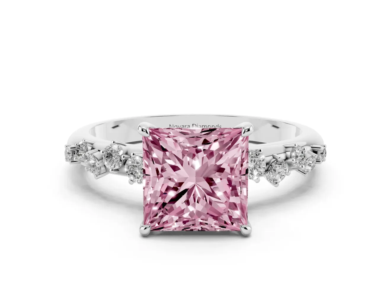 Princess Cut Graduated Solitaire Engagement Ring Setting for a Fancy Pink Lab-Grown Diamond | Sterling Silver