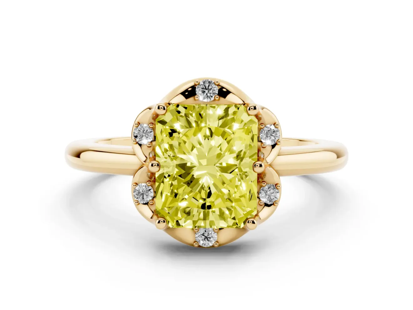 Radiant Cut Petal Halo Engagement Ring Setting for a Fancy Yellow Lab-Grown Diamond | Yellow Gold