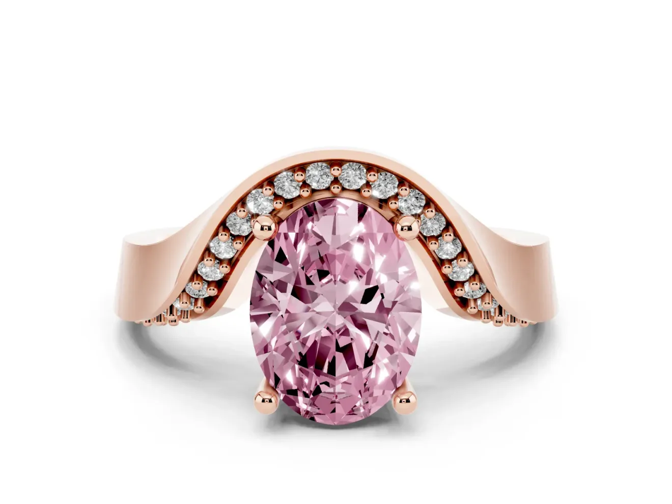 Oval Bypass Engagement Ring Setting for a Fancy Pink Lab-Grown Diamond | Pavé Ribbon | Rose Gold