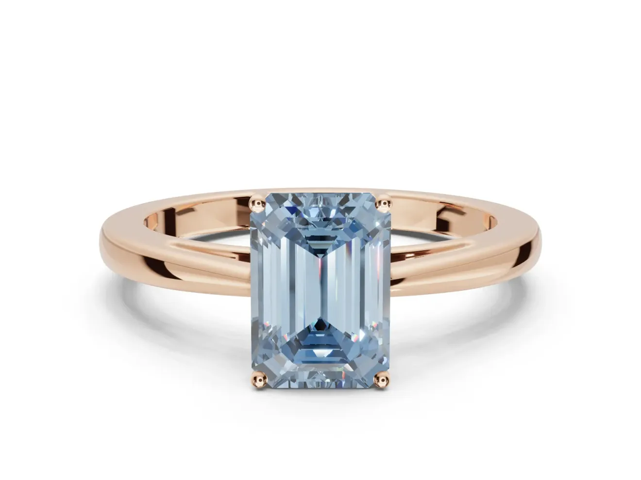 Emerald Cut Cathedral Solitaire Engagement Ring Setting for a Fancy Blue Lab-Grown Diamond | Open Shoulders | Rose Gold