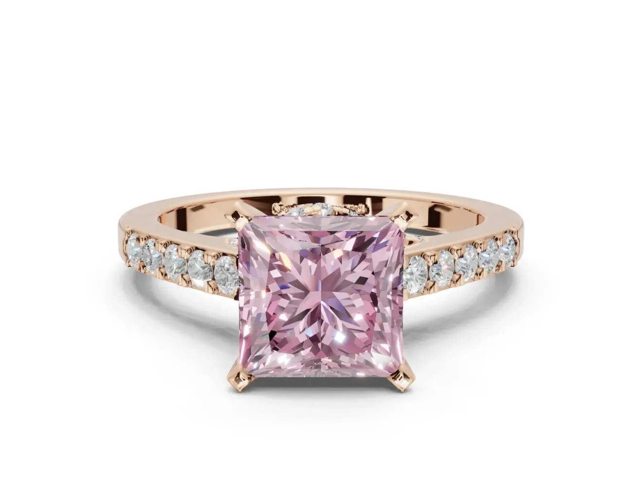 Princess Cut Pavé Solitaire Engagement Ring Setting for a Fancy Pink Lab-Grown Diamond | Crossover Gallery | Rose Gold