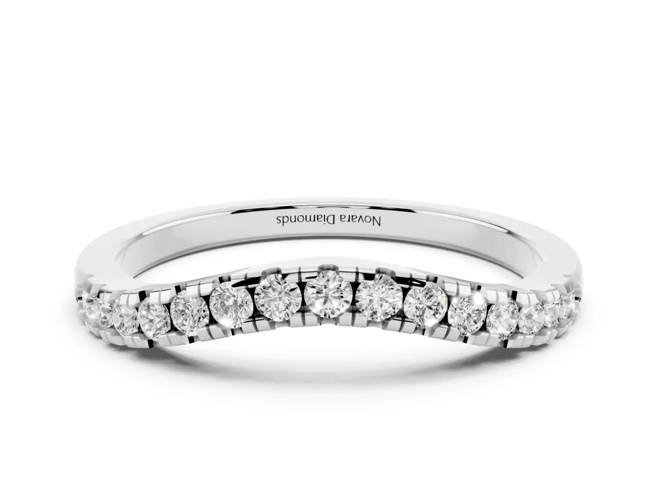 Round Lab-Grown Diamond Pavé Contour Wedding Band | Shared Prongs | White Gold