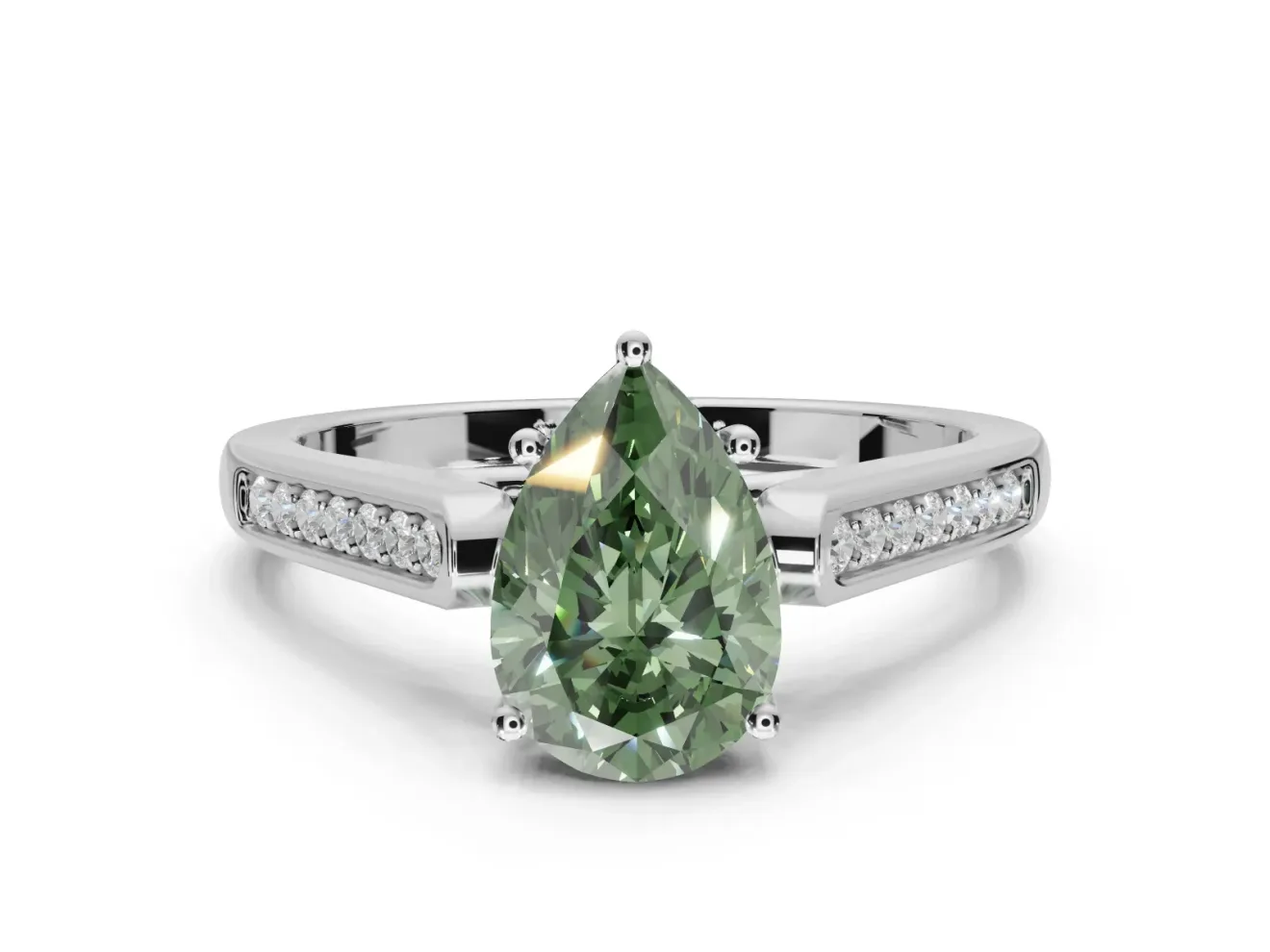Pear-Shaped Engagement Ring Setting for a Fancy Green Lab-Grown Diamond | Sterling Silver - Design NV-24597