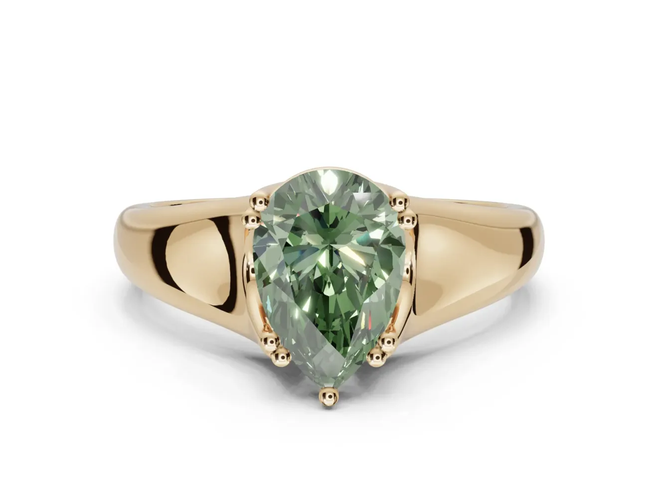 Pear-Shaped Double Claw Solitaire Engagement Ring Setting for a Fancy Green Lab-Grown Diamond | Yellow Gold