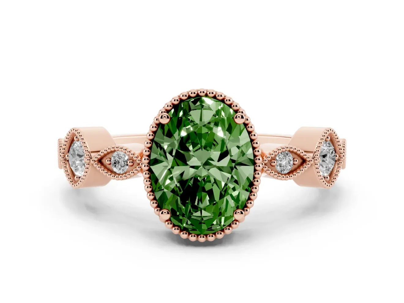 Oval Vintage Engagement Ring Setting for a Fancy Green Lab-Grown Diamond | Rose Gold