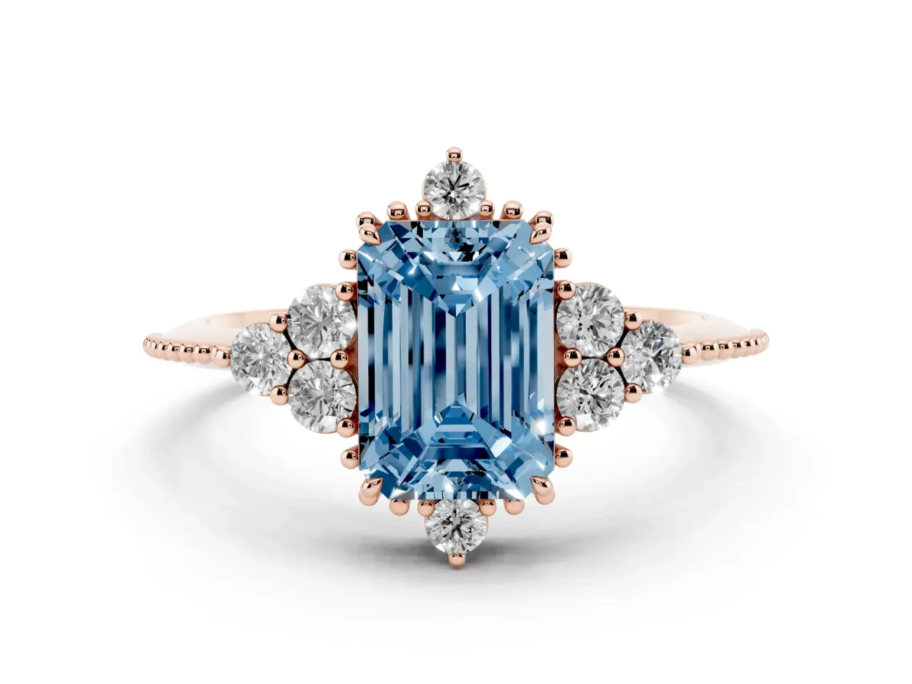 Emerald Cut Cluster Engagement Ring Setting for a Fancy Blue Lab-Grown Diamond | Rose Gold