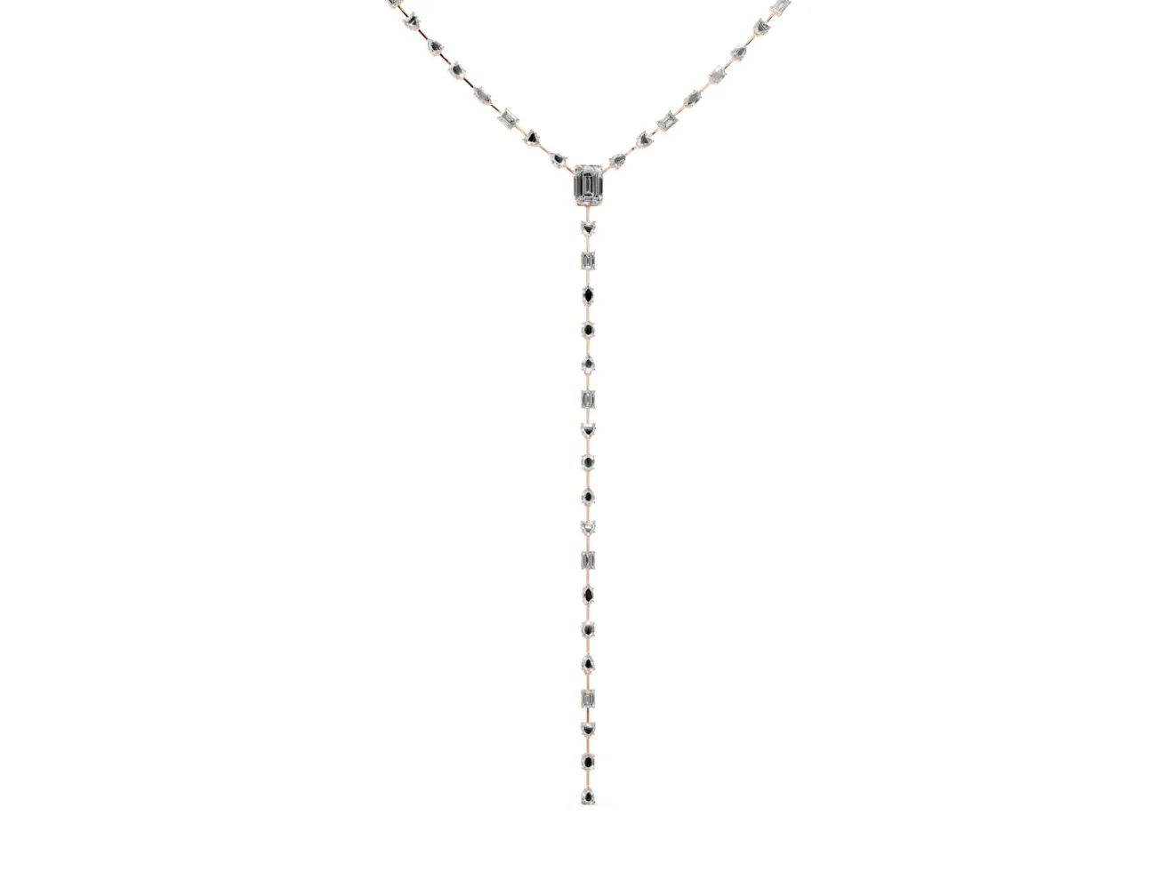 Mixed Shape Lab-Grown Diamond Station Lariat Necklace | Emerald Cut Focal Stone | Rose Gold