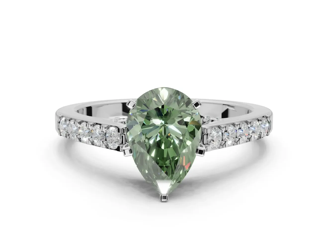 Pear-Shaped Pavé Solitaire Engagement Ring Setting for a Fancy Green Lab-Grown Diamond | Crossover Gallery | Platinum
