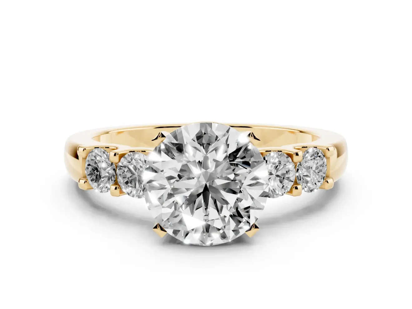 Round Five Stone Engagement Ring Setting | Prong-Set Side Stones | Yellow Gold