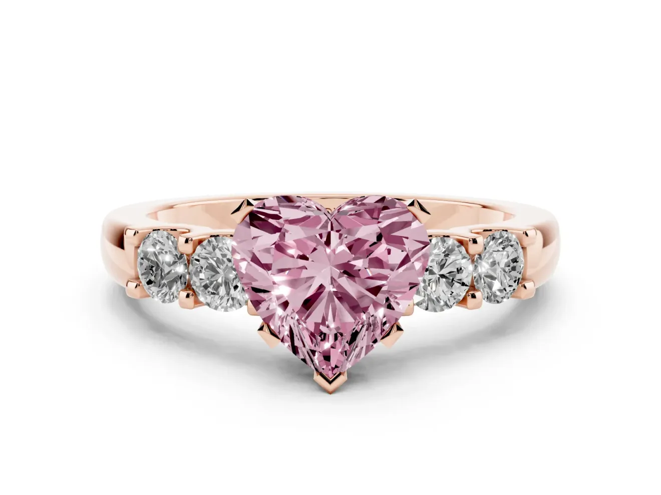 Heart-Shaped Five Stone Engagement Ring Setting for a Fancy Pink Lab-Grown Diamond | Rose Gold