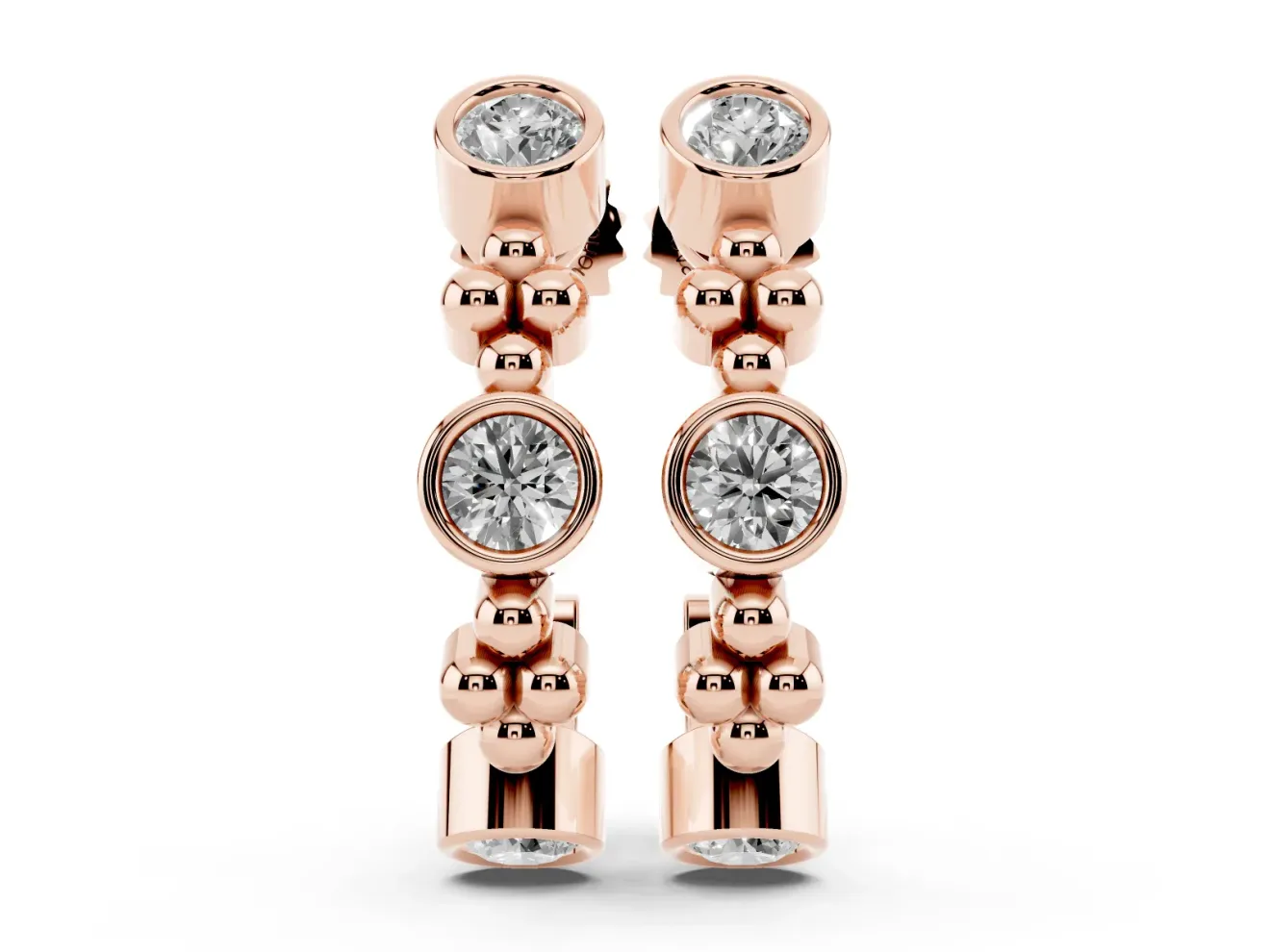 Round Lab-Grown Diamond Bezel Hoop Earrings | Metal Bead Clusters | Rose Gold