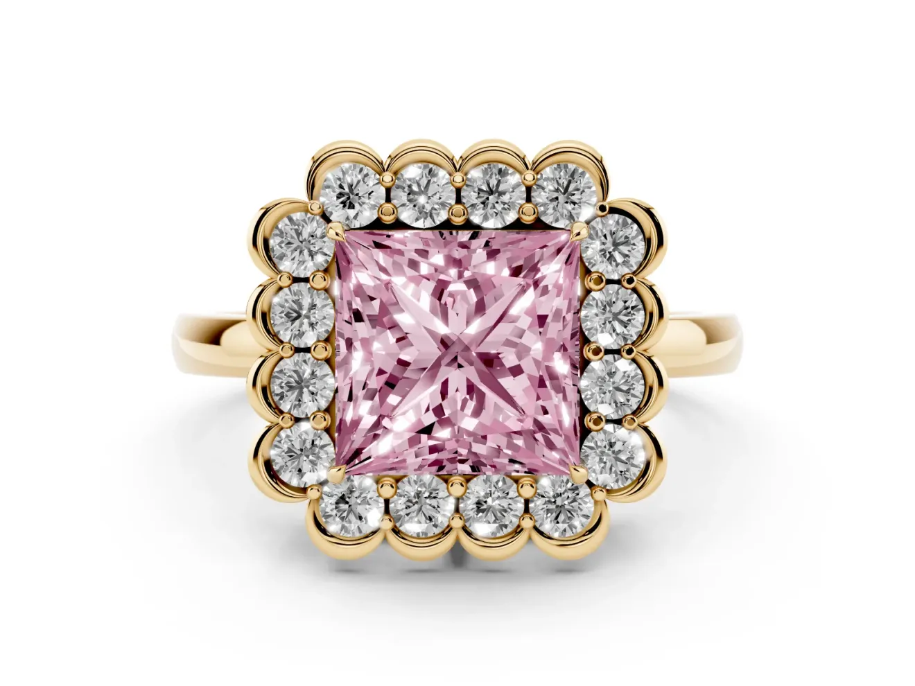 Princess Cut Halo Engagement Ring Setting for a Fancy Pink Lab-Grown Diamond | Yellow Gold - Design NV-24719