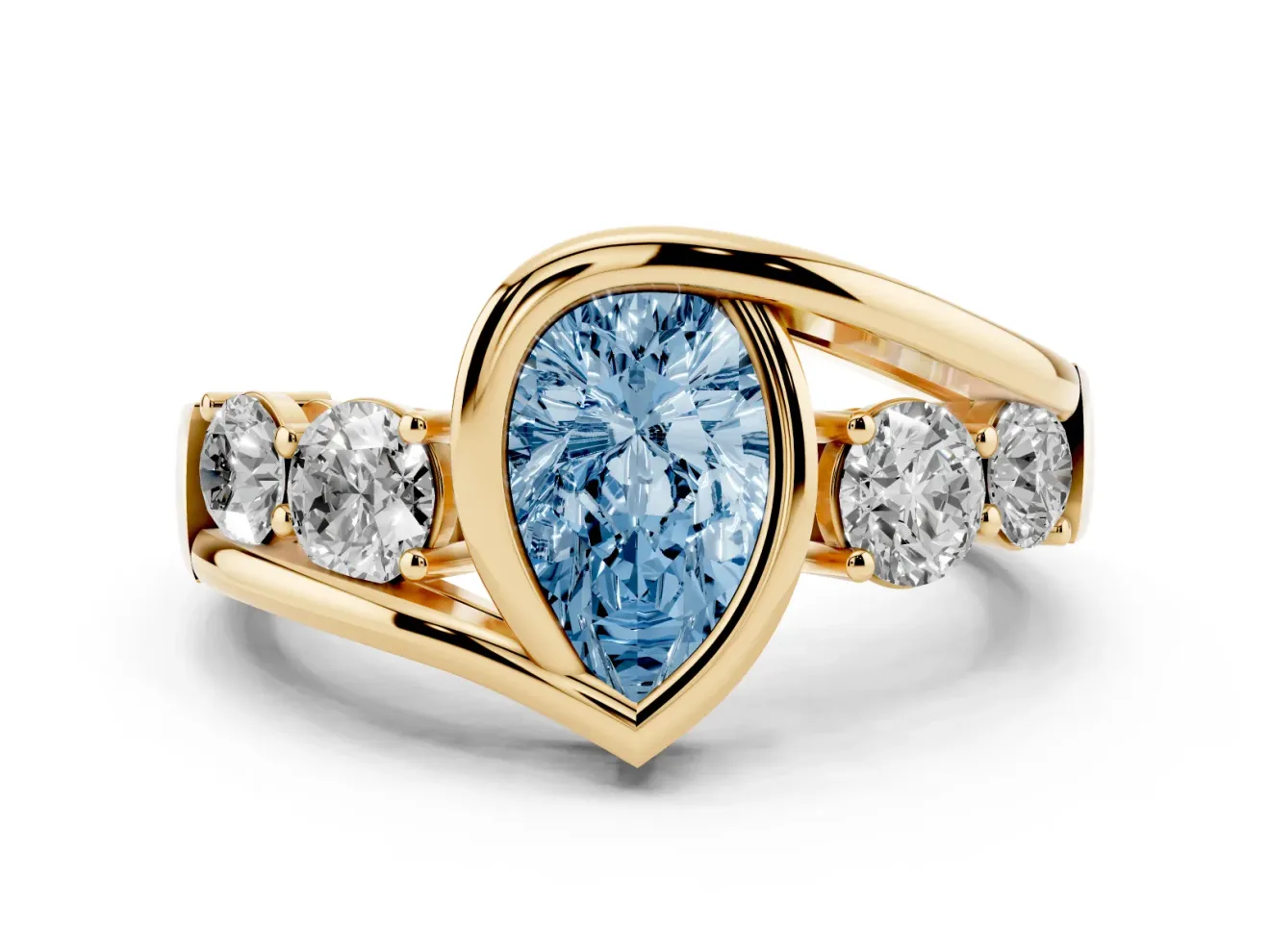 Pear-Shaped Bezel Bypass Engagement Ring Setting for a Fancy Blue Lab-Grown Diamond | Yellow Gold
