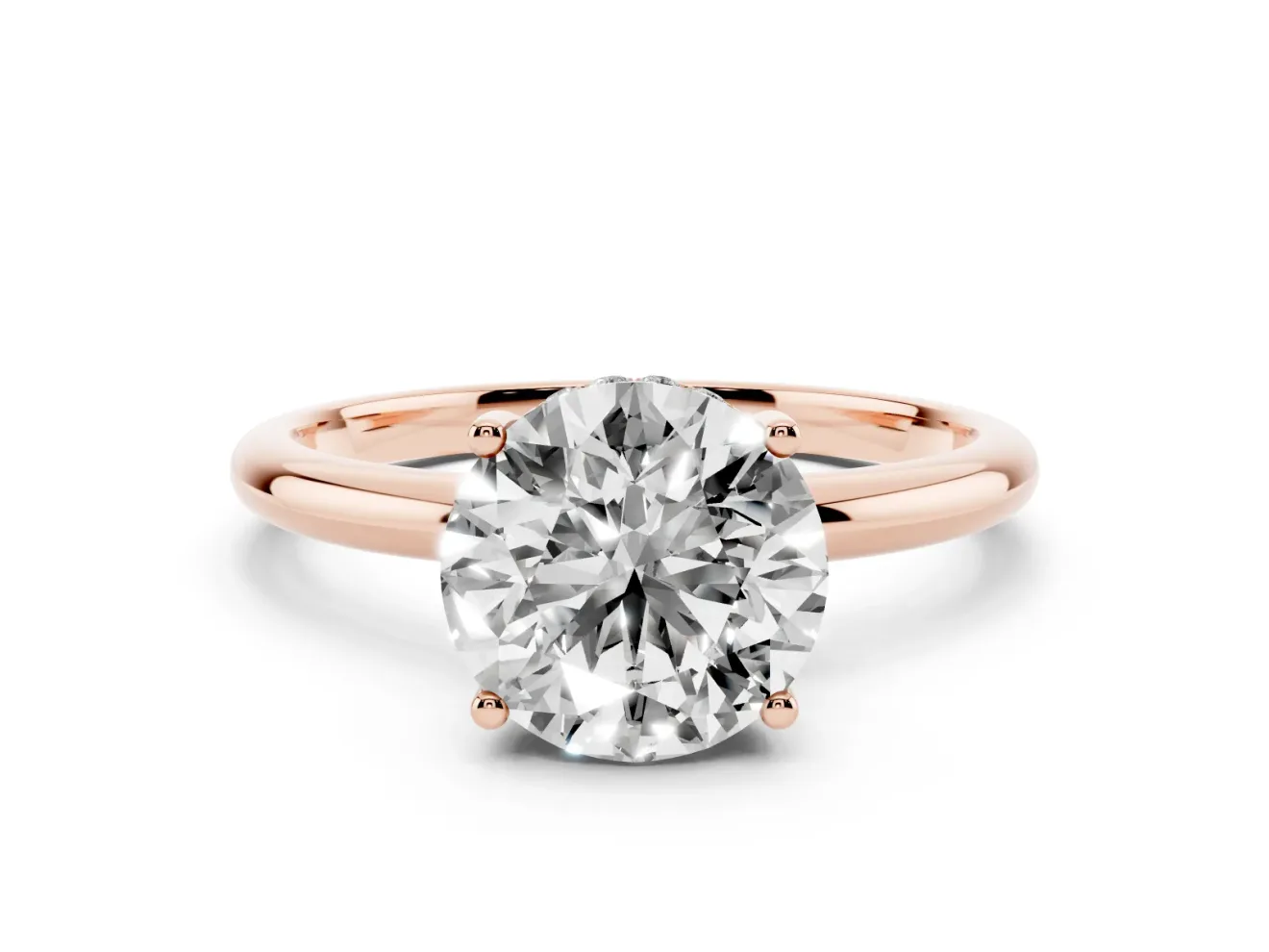 Round Micro-Prong Hidden Halo Engagement Ring Setting | Plain Band | Rose Gold