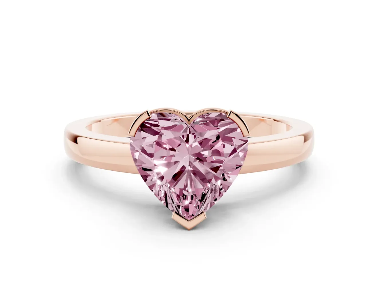 Fancy Pink Heart Cut Diamond Solitaire Ring Set in Rose gold with Prong Head and Smooth Polished Band
