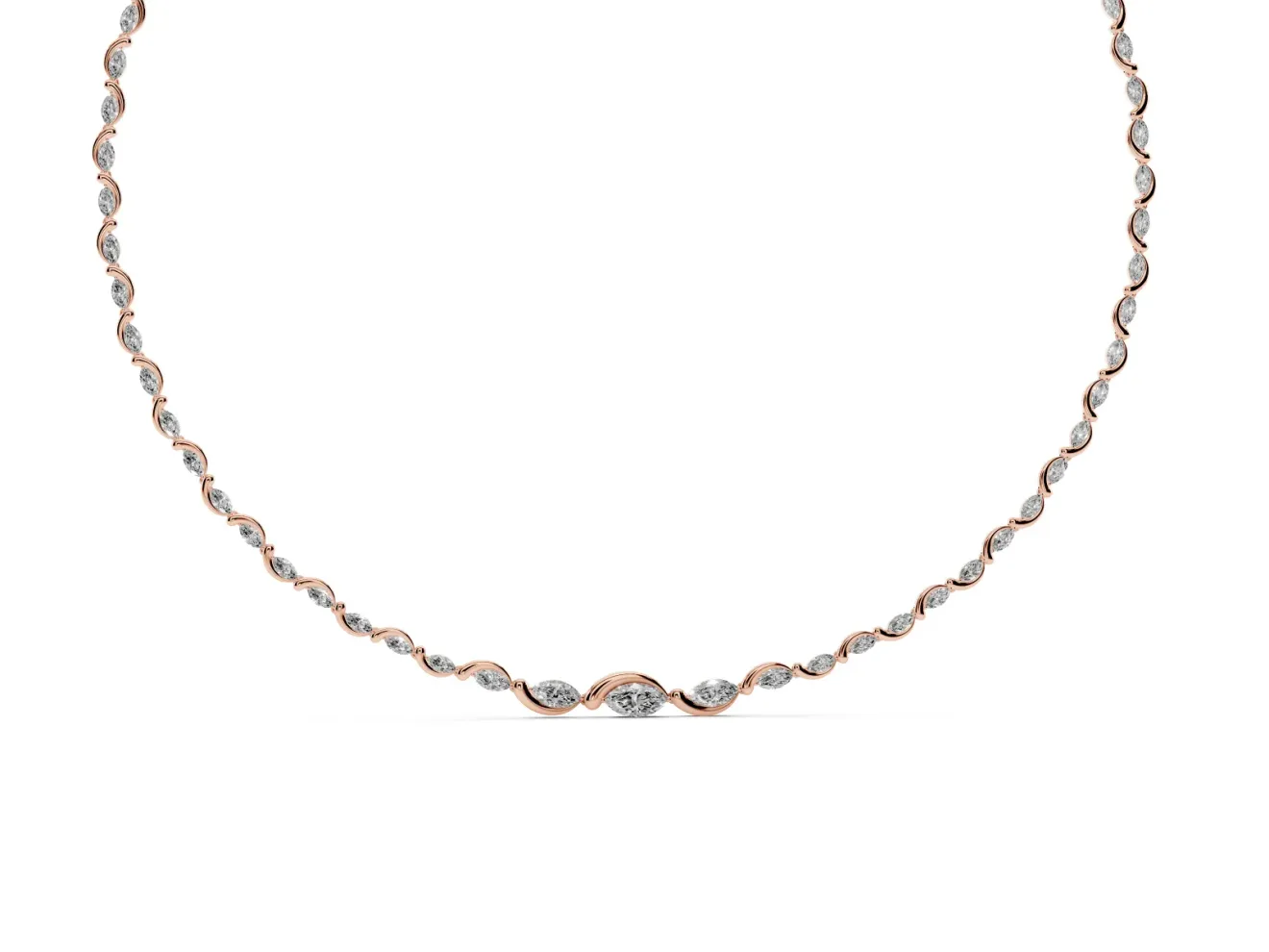 Marquise Lab-Grown Diamond Graduated Riviera Necklace | Wave Links | Rose Gold
