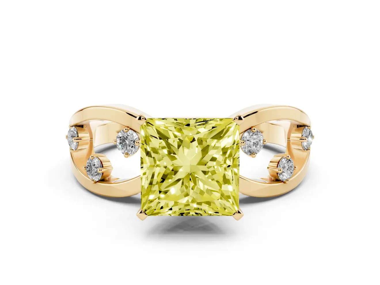 Princess Cut Loop Engagement Ring Setting for a Fancy Yellow Lab-Grown Diamond | Yellow Gold
